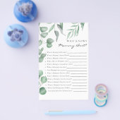 Eucalyptus Baby shower Game die mama het beste ken Flyer (Enkel)