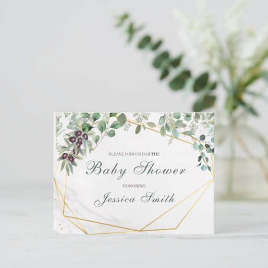 Eucalyptus Baby shower Uitnodiging Briefkaart (Staand voorkant)