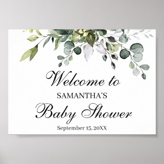 Eucalyptus Baby shower Welkomstteken Poster (Voorkant)