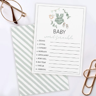Eucalyptus baby shower woordscramble advieskaart