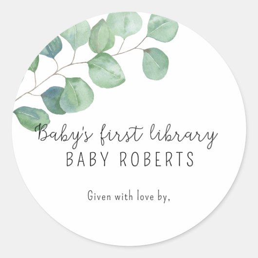 Eucalyptus - baby's eerste bibliotheek ronde sticker (Voorkant)