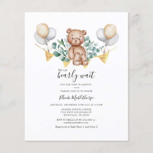 Eucalyptus babyshower groene beren uitnodiging flyer (Voorkant)