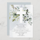 Eucalyptus Baptême Christening Boy Invitation (Devant / Derrière)