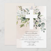 Eucalyptus Baptême Christening Girl Invitation (Devant / Derrière)