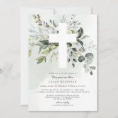 Eucalyptus Baptême Christening Invitation (Devant)