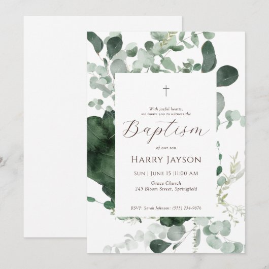 Eucalyptus Baptême de verdure Invitation (Devant / Derrière)