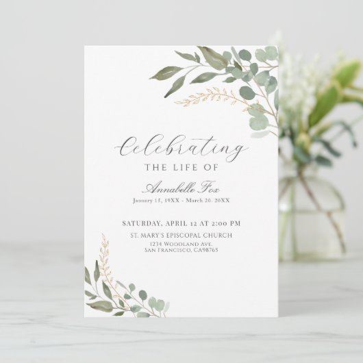 Eucalyptus begrafenisopdracht van het serviceprogr kaart (Staand voorkant)