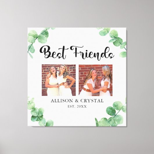 Eucalyptus Best Friends 2 Photo Collage Script BFF Canvas Afdruk (Voorkant)