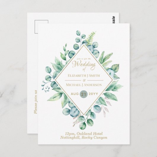 Eucalyptus Bewaar Datum, Huwelijksuitnodiging RSVP Briefkaart (Voorkant / Achterkant)