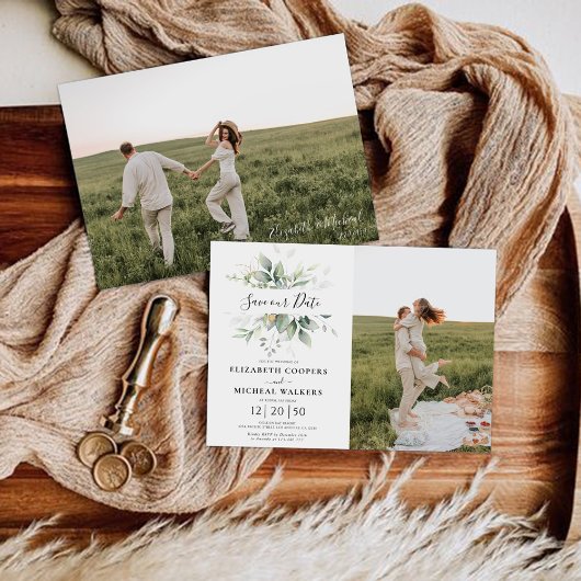 Eucalyptus Bewaar onze datum met fotokaart Save The Date