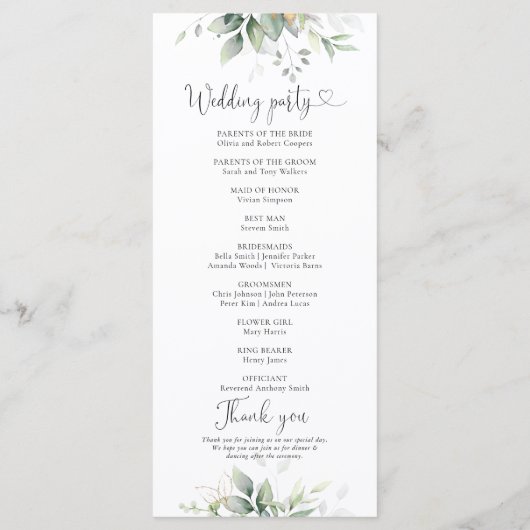 Eucalyptus blad groen bruiloft programma (Achterkant)