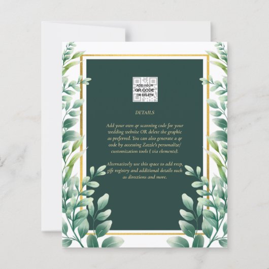 Eucalyptus Bladeren GOUDEN BRUILOFT QR CODE UITNOD (Achterkant)