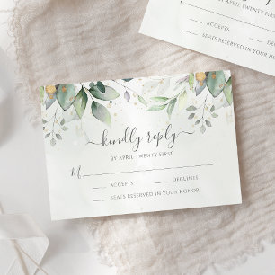 Eucalyptus Bladeren Gouden Maaltijd Opties Trouwen RSVP Kaartje