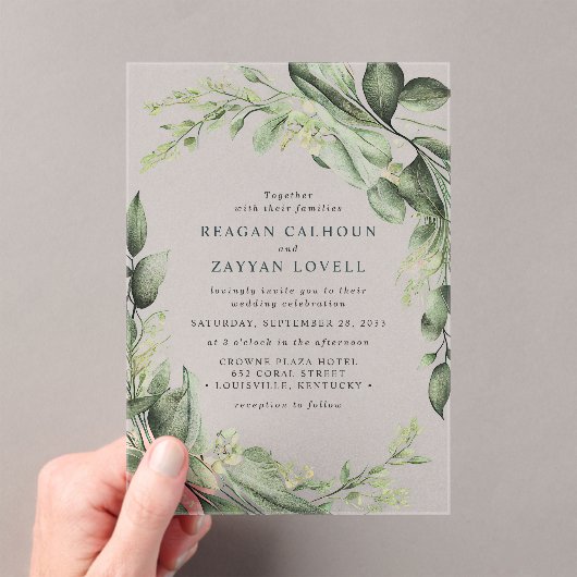 Eucalyptus bladeren krans moderne bruiloft acryl uitnodigingen (Insitu (Draagbaar))