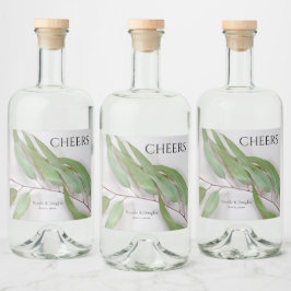 Eucalyptus bladeren met schaduwen bruiloft likeurfles etiket