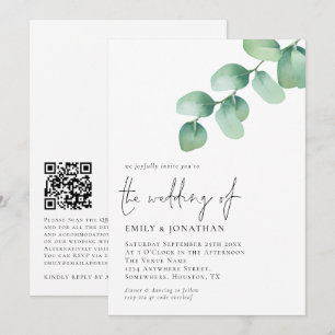 Eucalyptus Bladeren QR Code Script Trouwen Kaart