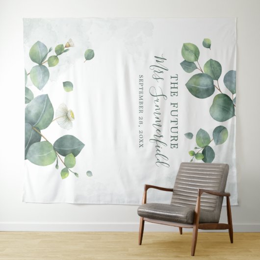 Eucalyptus Bladeren Succulent Photo Booth Wandkleed (In Situ (horizontaal))