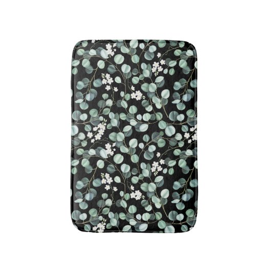 Eucalyptus bladeren: witte bloemen patroon badmat (Voorkant Verticaal)