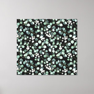 Eucalyptus bladeren: witte bloemen patroon canvas afdruk