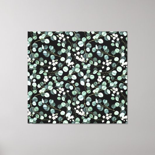 Eucalyptus bladeren: witte bloemen patroon canvas afdruk (Voorkant)