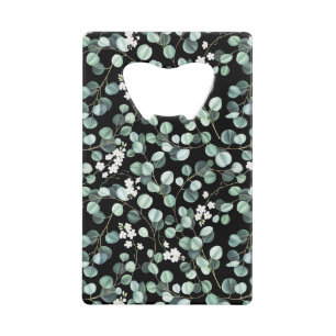 Eucalyptus bladeren: witte bloemen patroon kredietkaart flessenopener