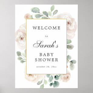 Eucalyptus blanc Baby shower Floral Affiche de bie