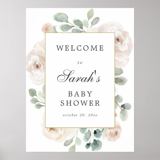 Eucalyptus blanc Baby shower Floral Affiche de bie (Devant)