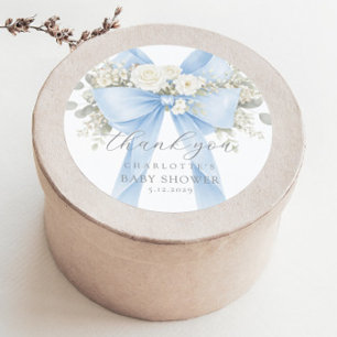 Eucalyptus Blauwe Strik Baby Shower Bedankt Ronde Sticker