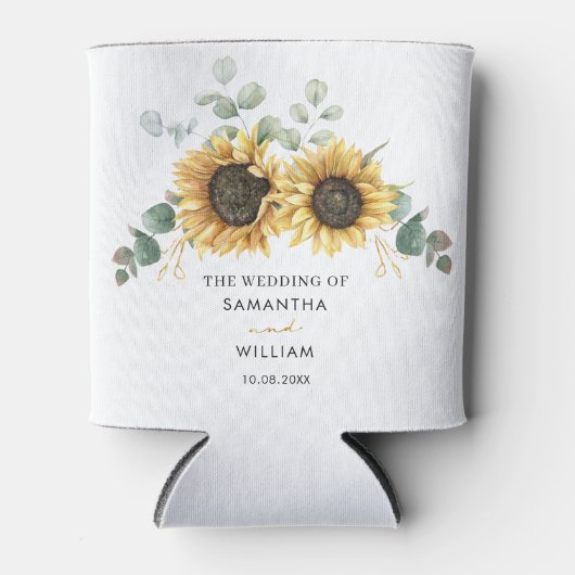 Eucalyptus Bloemen Zonnebloem Moderne bruiloft Blikjeskoeler (Voorkant)