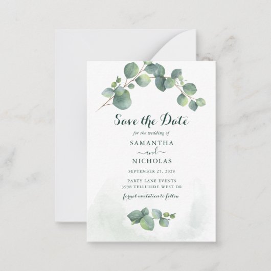 Eucalyptus bloemenbruiloft Bewaar de datum Notitiekaartje (Voorkant)