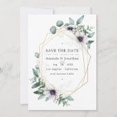 Eucalyptus Bloemige Geometrische Trouwfoto Save The Date (Voorkant)