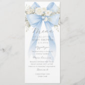 Eucalyptus Blue Bow Elegant Baby Shower Menu (Voorkant)