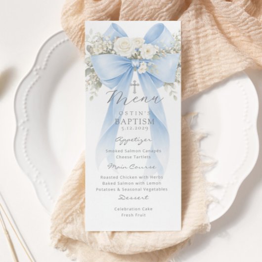 Eucalyptus Blue Bow Elegant Baptism Menu