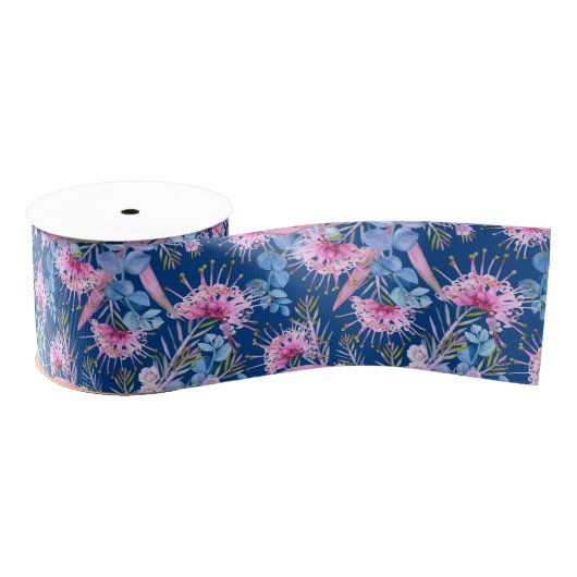 Eucalyptus Blue en roze Grevillea Grosgrain Lint (Spoel)