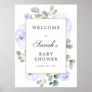 Eucalyptus Blue Floral Baby shower Affiche de bien