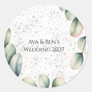 Eucalyptus Blush Alcohol Ink Bruiloft Ronde Sticker