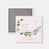 Eucalyptus Blush Bruiloft Vierkant Save the Date Magneet (Voorkant / Achterkant)