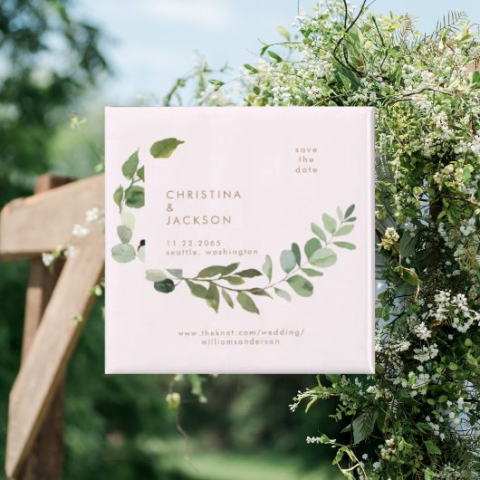 Eucalyptus Blush Bruiloft Vierkant Save the Date Magneet