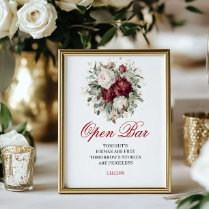 Eucalyptus Blush Burgundy Open Bar Huwelijksbord Poster