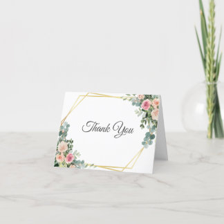 Eucalyptus Blush Pink Floral Geometric Wedding dan Bedankkaart