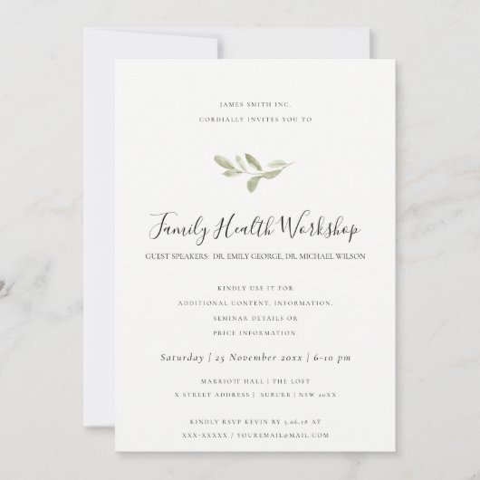 EUCALYPTUS BLUSH ROOS KRAFT NAVY WORKSHOP EVENT KAART (Voorkant)