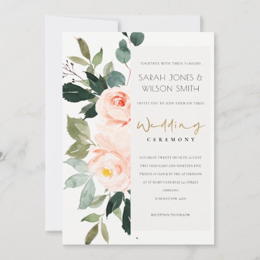 Eucalyptus Blush Rose Mariage rose Invitation (Devant)