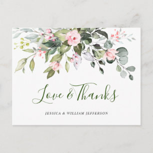 Eucalyptus Blush Roze Rozen Trouw Bruidsboeket Bed Briefkaart