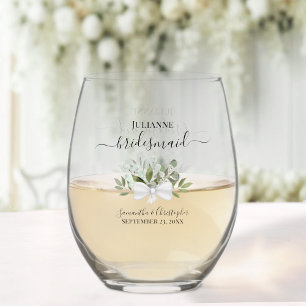 Eucalyptus Boeket Bruidsmeisje Maid of Honor Gift Wijnglas Zonder Voet
