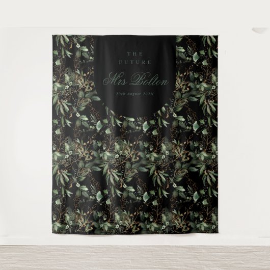 Eucalyptus Boho Boog Zwarte Bruidsdouche Achtergro Wandkleed (Voorkant)