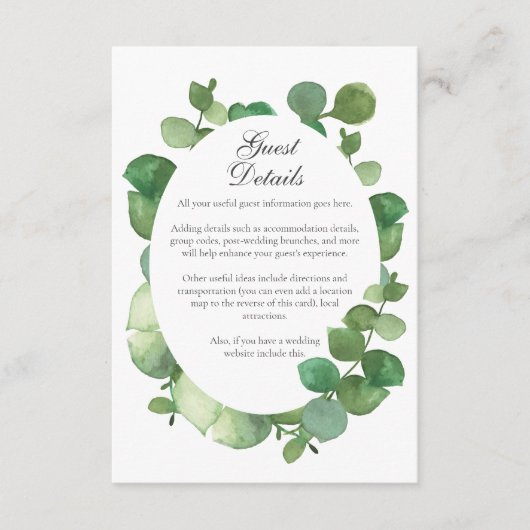 Eucalyptus Boho Greenery Gastinformatie Details Informatiekaartje (Voorkant)