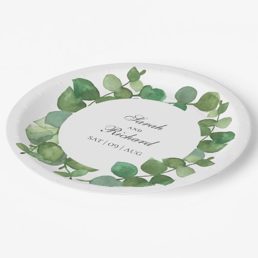 Eucalyptus Boho Groene Bloemen Papieren Bordje (Gekanteld)