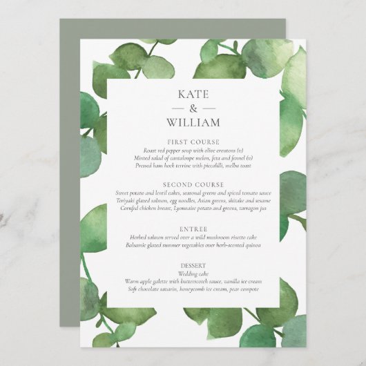 Eucalyptus Boho Vert Floral Mariage Menu (Devant / Derrière)