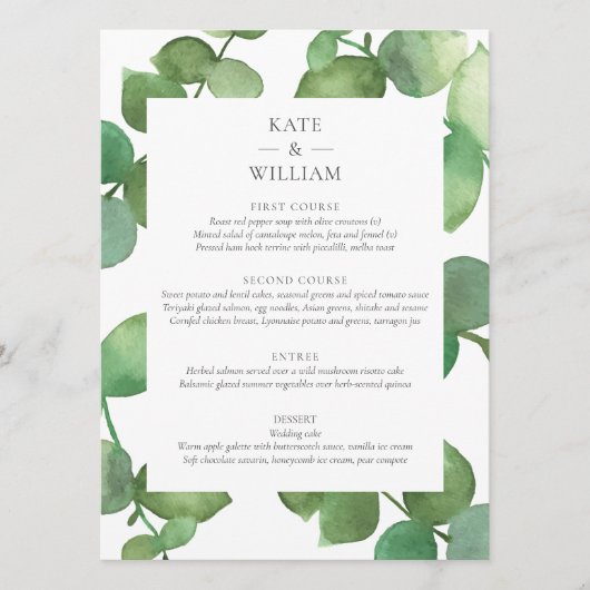 Eucalyptus Boho Vert Floral Mariage Menu (Devant)