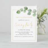 Eucalyptus Border Wedding Evding Party Gold Real Folie Uitnodiging (Staand Voorkant)